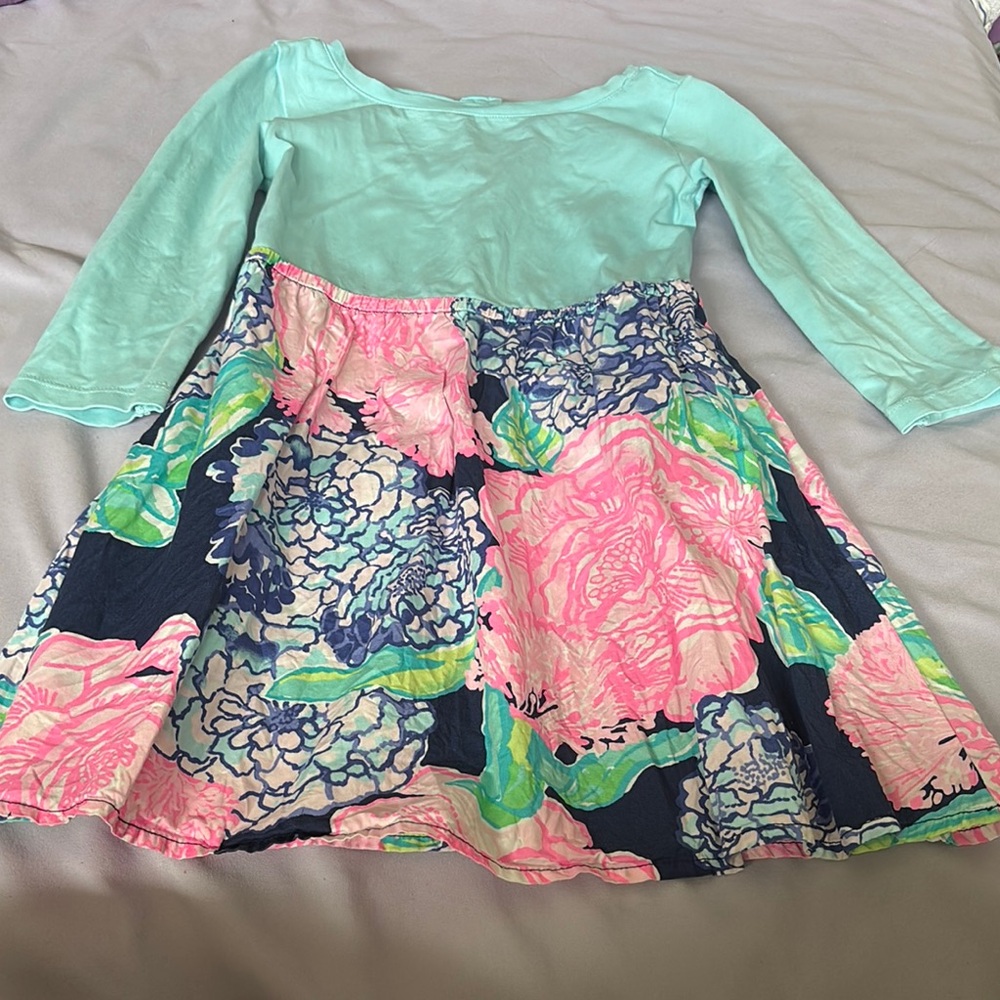 Lilly Pulitzer Green and Blue Casual Sundress with 3/4 Sleeves